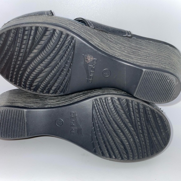 DANSKO Black Leather Buckle/Strap Wedge Shoes Sandals Women's Size 6.5-7 EU 37‎ - Picture 14 of 14